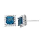 London Blue Topaz And Lab-created White Sapphire Sterling Silver Square Halo Stud Earrings, Women's