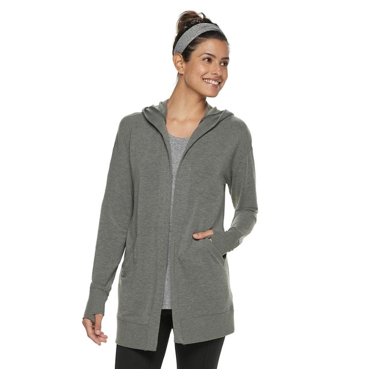 Women's Tek Gear&reg; Hooded Wrap Cardigan, Size: Xs, Dark Green