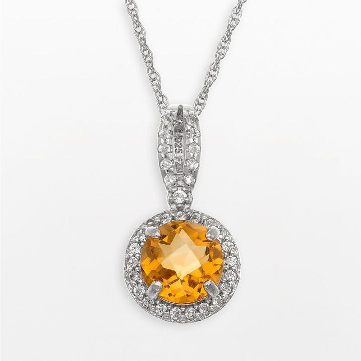 Sterling Silver Citrine And Lab-created White Sapphire Halo Pendant, Women's, Size: 18, Multicolor
