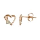 Black Hills Gold Tri Tone Leaf Heart Stud Earrings, Women's