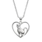 Hsus Cubic Zirconia Sterling Silver Cat & Heart Pendant Necklace, Women's, Size: 18, White