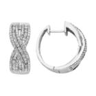 Sterling Silver 1 Carat T.w. Diamond X Hoop Earrings, Women's, White