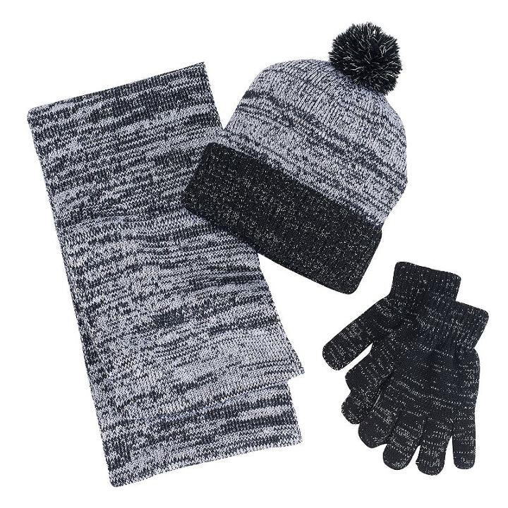 Girls 4-16 Berkshire 3-pc. Marled Infinity Scarf, Hat & Gloves Set, Girl's, Grey (charcoal)