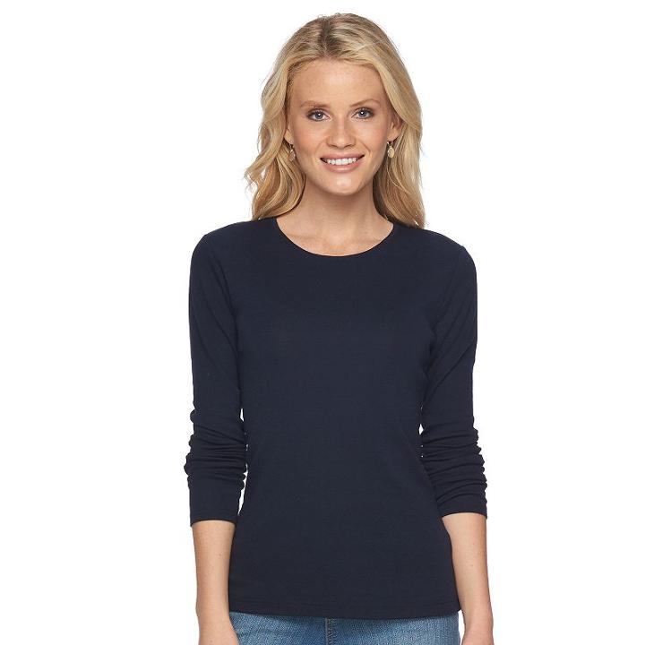 Petite Croft & Barrow&reg; Classic Crewneck Tee, Women's, Size: Xs Petite, Blue