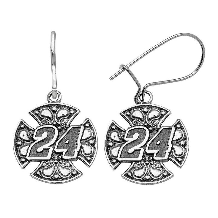 Insignia Collection Nascar Jeff Gordon Stainless Steel 24 Maltese Cross Drop Earrings, Women's, Grey