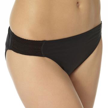 In Mocean Solid Shirred-side Bikini Bottoms, Size: Small, Black