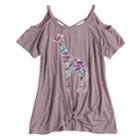 Girls 7-16 Miss Chievous Sequin Applique Twist Front Cold Shoulder Top, Size: Large, Lt Purple