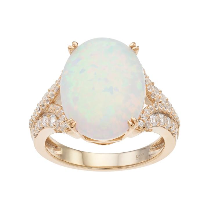 14k Gold Over Silver Lab-created White Opal & White Sapphire Oval Ring, Women's, Size: 8