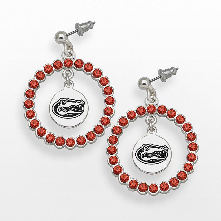 Logoart Florida Gators Silver Tone Crystal Logo Charm Hoop Drop Earrings, Women's, Orange