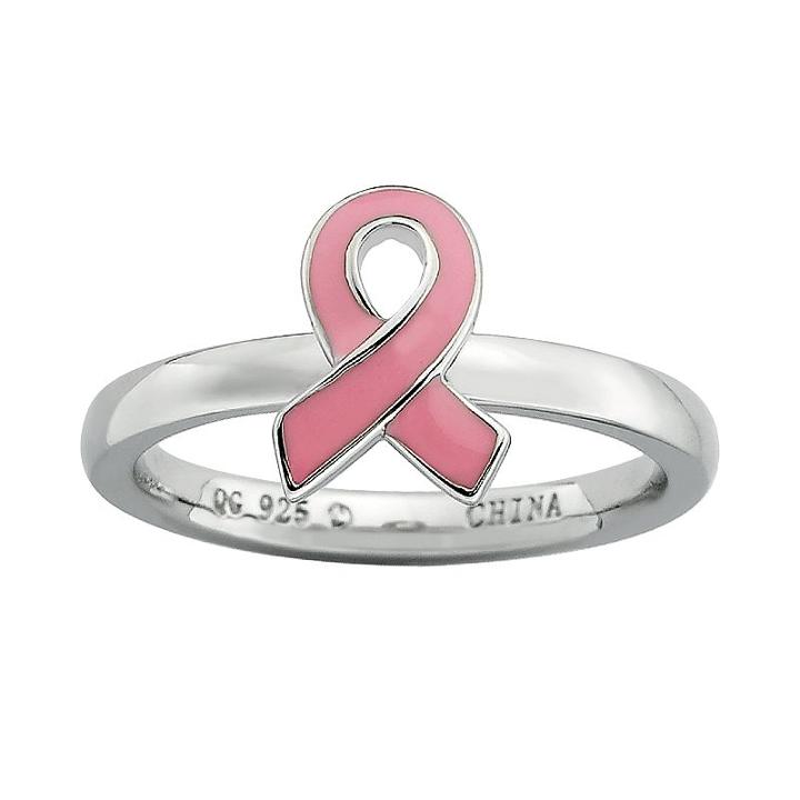 Stacks And Stones Sterling Silver Pink Breast Cancer Awareness Ribbon Stack Ring, Women's, Size: 8