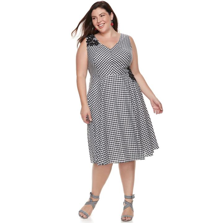 Plus Size Chaya Gingham Fit & Flare Dress, Women's, Size: 16 W, Oxford