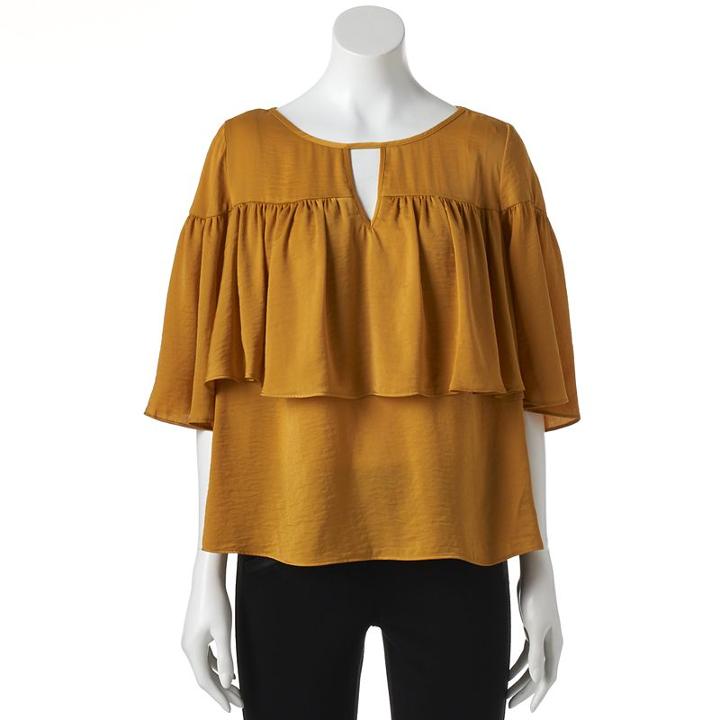 Women's Jennifer Lopez Shirred Ruffle Top, Size: Large, Yellow