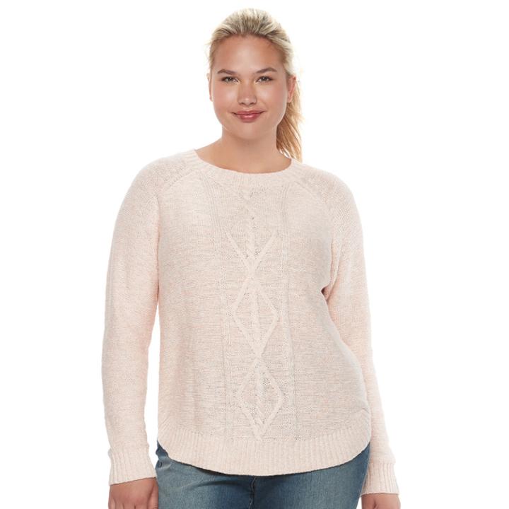 Juniors' Plus Size So&reg; Shirttail Cable-knit Sweater, Teens, Size: 3xl, Light Pink
