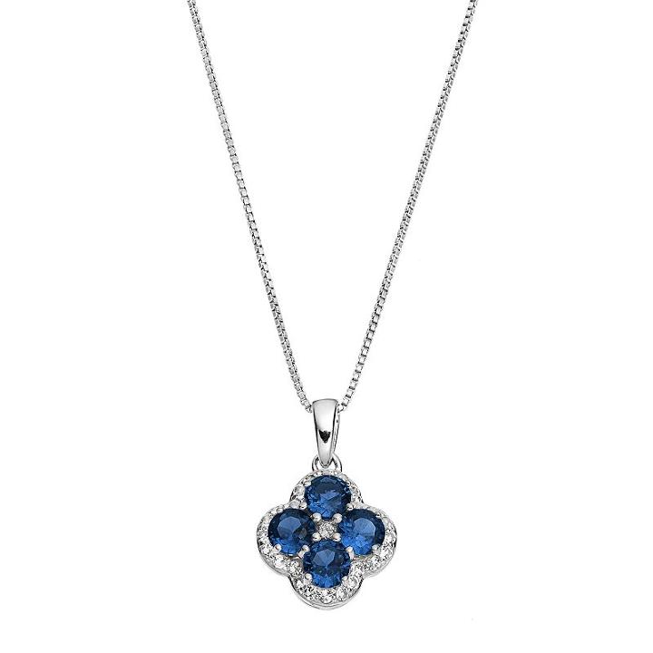 Sterling Silver Lab-created Sapphire & White Topaz Flower Pendant Necklace, Women's, Size: 18, Blue