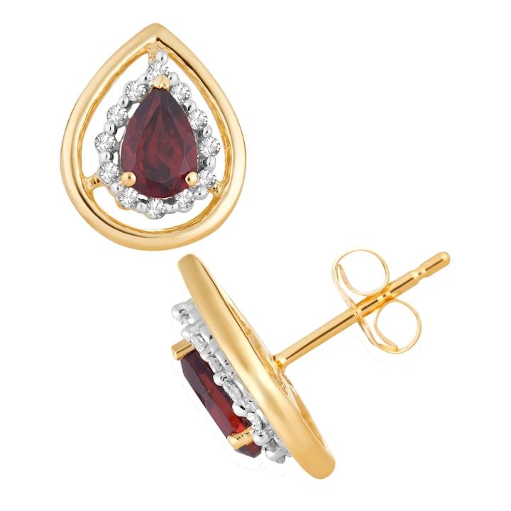 10k Gold Garnet & 1/8 Carat T.w. Diamond Teardrop Stud Earrings, Women's, Red