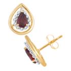 10k Gold Garnet & 1/8 Carat T.w. Diamond Teardrop Stud Earrings, Women's, Red