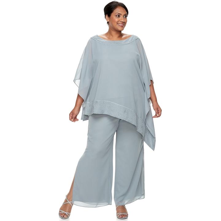 Plus Size Maya Brooke Beaded Poncho & Pant Set, Women's, Size: 18 W, Grey