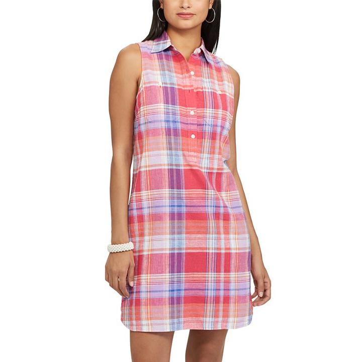 Petite Chaps Plaid Linen Blend Shirtdress, Women's, Size: L Petite, Pink Other