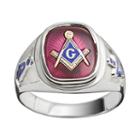 Sterling Silver Lab-created Ruby Masonic Ring - Men, Size: 10, Red