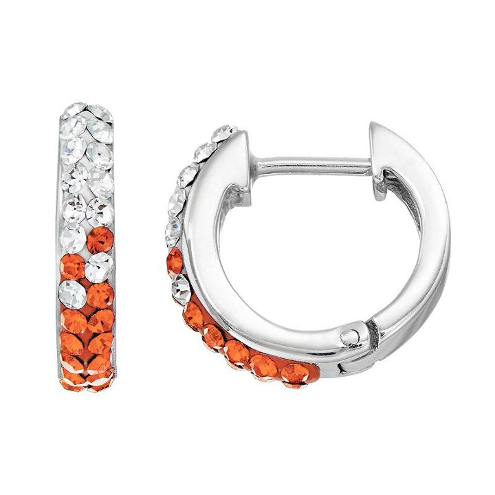 Oklahoma State Cowboys Crystal Sterling Silver Huggie Hoop Earrings, Women's, Orange