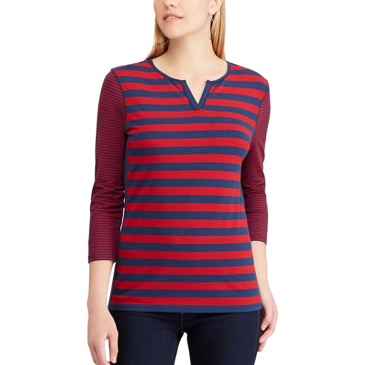 Women's Chaps Striped Notchneck Top, Size: Xs, Red