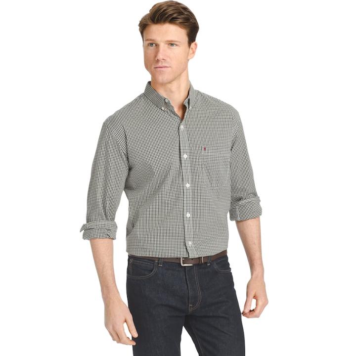 Big & Tall Men's Izod Slim-fit Gingham-checked Stretch Button-down Shirt, Size: Xl Tall, Med Green