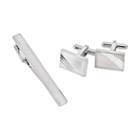 Rhodium-plated Stripe Cuff Links And Tie Bar Set, Men's, Grey