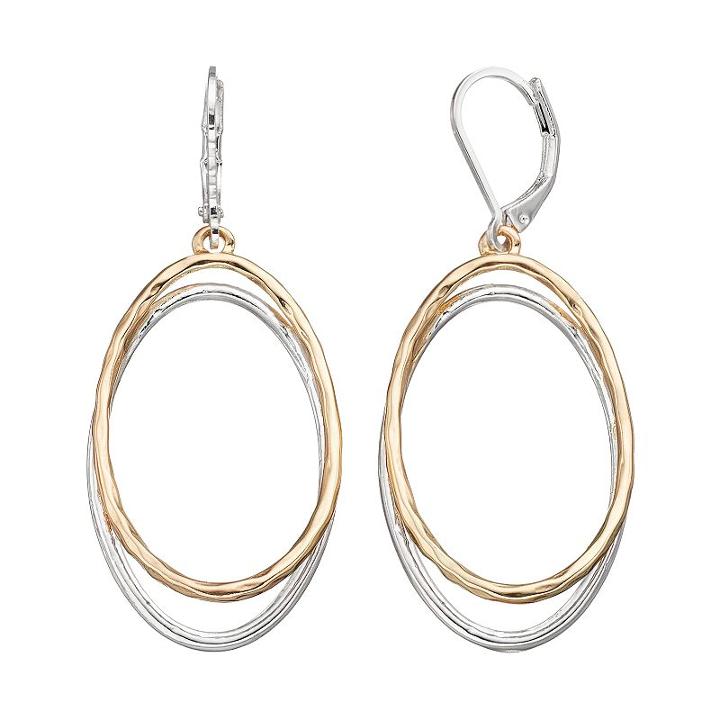 Napier Two Tone Double Oval Nickel Free Drop Earrings, Women's, Multicolor