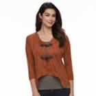 Women's Nina Leonard Toggle Suede Bolero, Size: Large, Natural