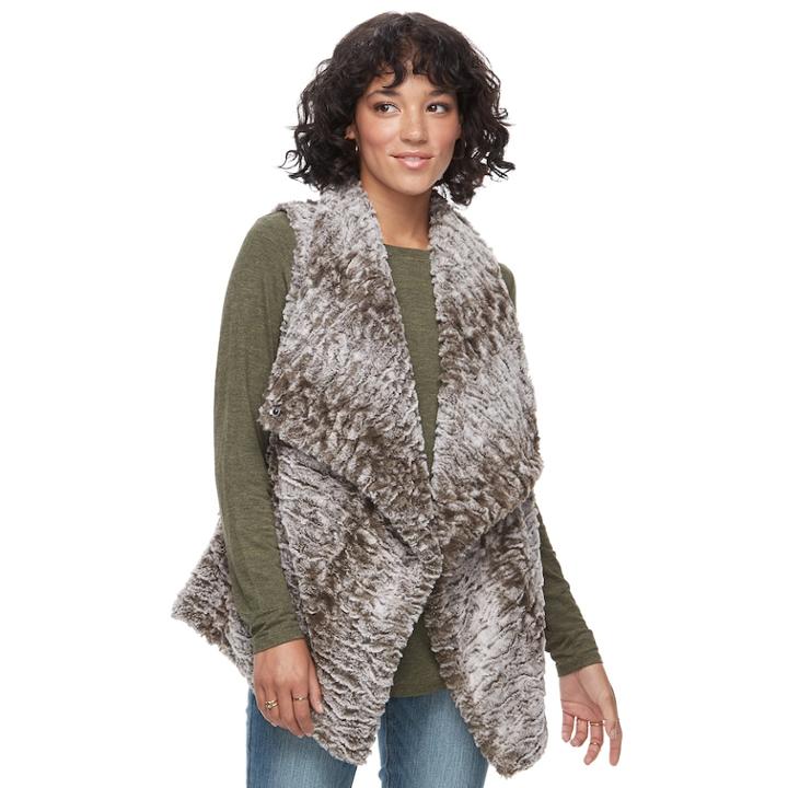 Juniors' Rewind Draped Faux-fur Vest, Teens, Size: Medium, Dark Brown