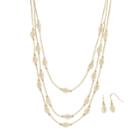 Filigree Leaf Gold-tone Multistrand Necklace & Drop Earring Set, Women's, Gold