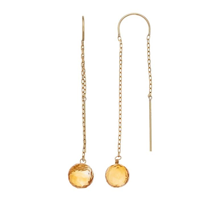 14k Gold Citrine Faceted Bead Threader Earrings, Women's, Orange