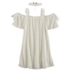 Girls 7-16 My Michelle Crochet Off Shoulder Trapeze Dress With Chocker Necklace, Size: 7, White Oth