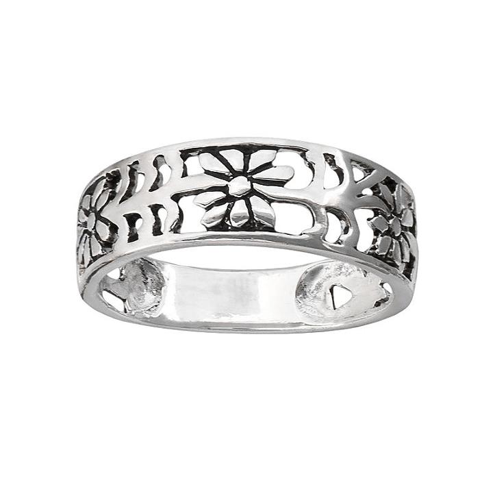 Sterling Silver Openwork Flower Ring, Women's, Size: 7, Grey
