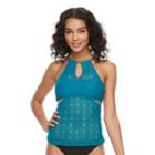Mix And Match Crochet High-neck Tankini Top, Teens, Size: Medium, Med Blue