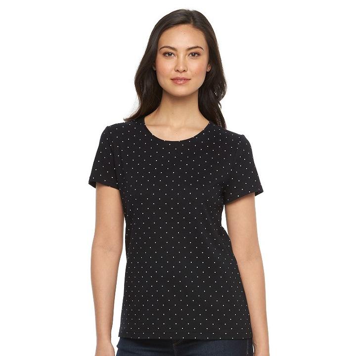 Women's Croft & Barrow&reg; Essential Crewneck Tee, Size: Large, Black