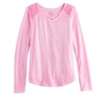 Girls 7-16 So&reg; Lace Shoulder Criss-cross Neck Tee, Size: 12, Med Pink