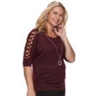 Juniors' Plus Size Heartsoul Lace-up Sleeve Top, Teens, Size: 3xl, Dark Red
