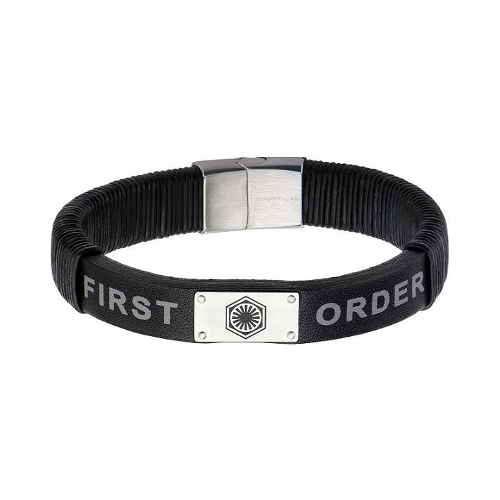 Star Wars: Episode Vii The Force Awakens Men's First Order Leather Bracelet, Size: 8.5, Grey