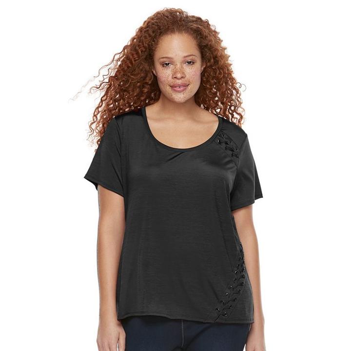 Plus Size Rock & Republic&reg; Laced Detail Tee, Women's, Size: 2xl, Black