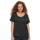 Plus Size Rock & Republic&reg; Laced Detail Tee, Women's, Size: 2xl, Black