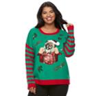 Juniors' Plus Size It's Our Time Pugs And Kisses Holiday Sweater, Teens, Size: 3xl, Med Green