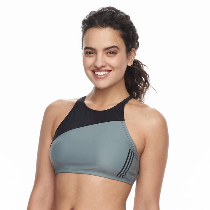 Women's Adidas Colorblock High-neck D-cup Bikini Top, Size: Xl, Grey (charcoal)