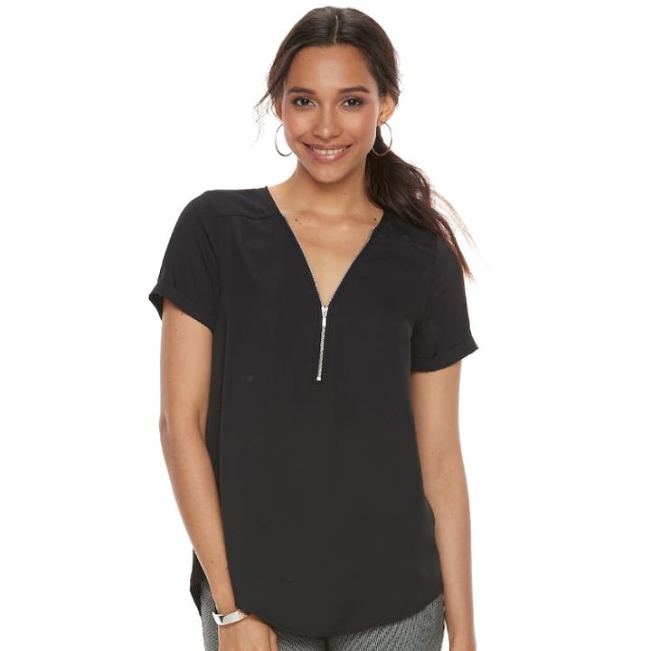 Women's Apt. 9&reg; Zipper Accent Crepe Top, Size: Xs, Black
