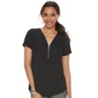 Women's Apt. 9&reg; Zipper Accent Crepe Top, Size: Xs, Black