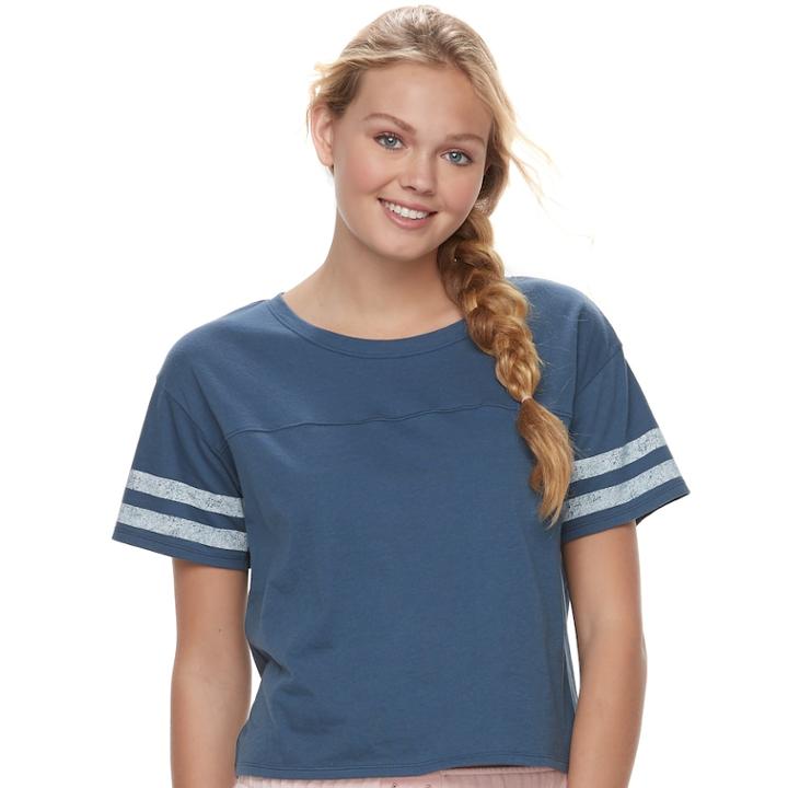 Juniors' So&reg; Sporty Crewneck Tee, Teens, Size: Medium, Med Blue
