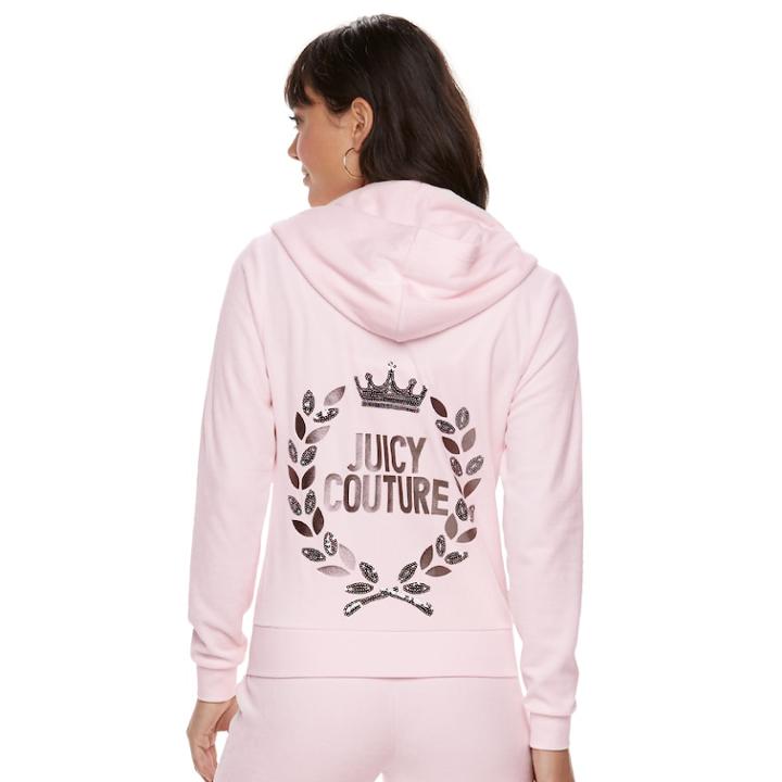 Women's Juicy Couture Embellished Hoodie Jacket, Size: Xl, Brt Pink
