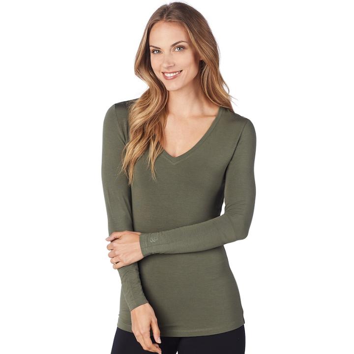 Women's Cuddl Duds Softwear V-neck Top, Size: Medium, Green