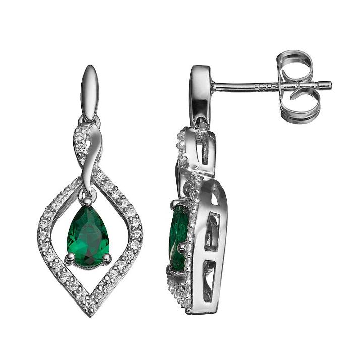 Simulated Emerald & Lab-created White Sapphire Sterling Silver Marquise Drop Earrings, Women's, Green