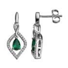 Simulated Emerald & Lab-created White Sapphire Sterling Silver Marquise Drop Earrings, Women's, Green
